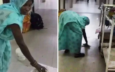 রোগীর মাকে দিয়ে পরিষ্কার করানো হলো হাসপাতালের নোংরা মেঝে